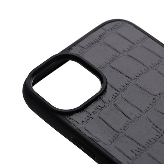 قاب موبایل چرم آیفون 13 پرومکس چرم مشکی کروکودیل