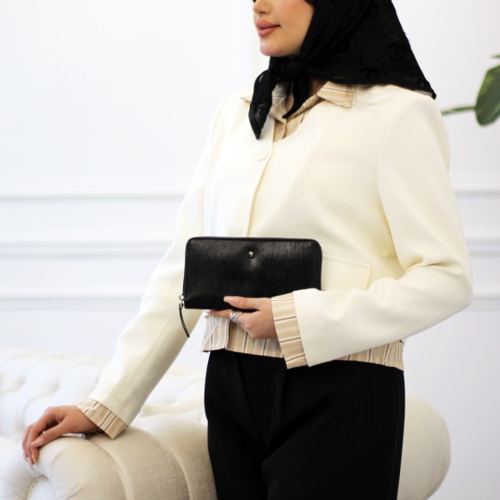 کیف پول زنانه چرم لیزارد مشکی