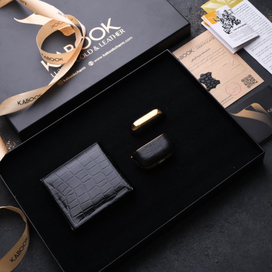 ست هدیه چرم قاب ایرپاد و کیف جیبی مشکی