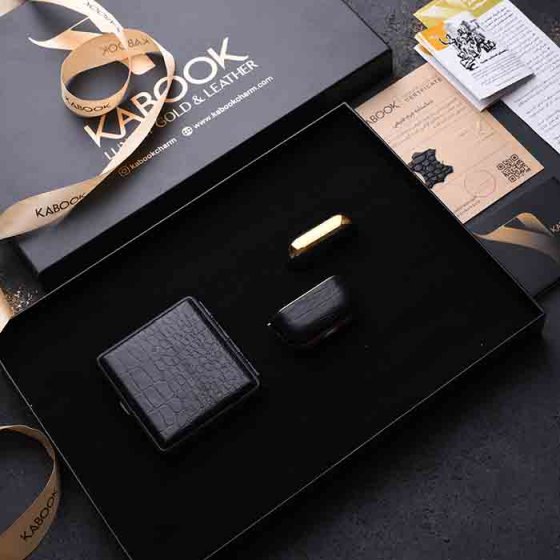 ست هدیه چرم قاب ایرپاد و جعبه سیگار مشکی