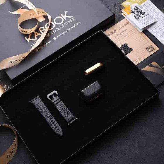 ست هدیه چرم قاب ایرپاد و بند اپل واچ مشکی