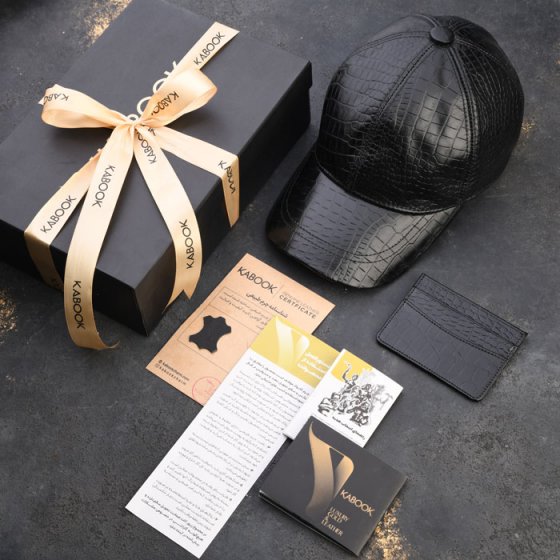 ست هدیه چرم کلاه و کیف کارت مشکی