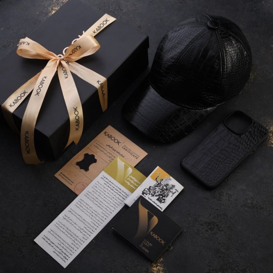 ست هدیه چرم کلاه و قاب موبایل مشکی