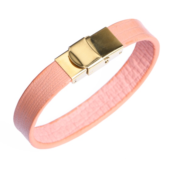 دستبند زنانه چرم لیزارد صورتی