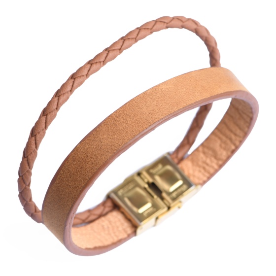 دستبند چرم 67 عسلی ساده