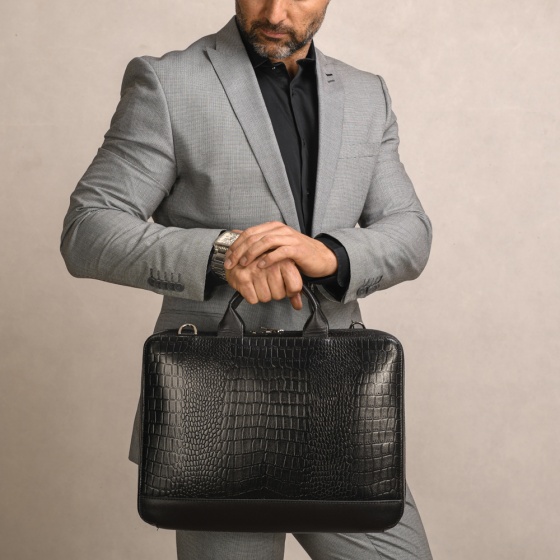 کیف اداری طرح مارسی چرم کروکودیلی مشکی