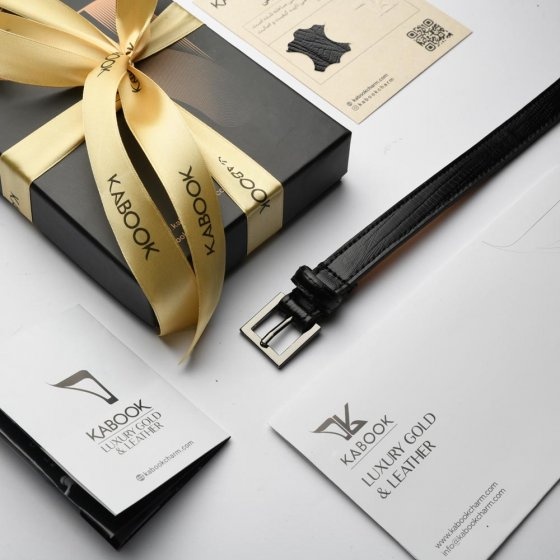 کمربند زنانه چرم مشکی لیزارد