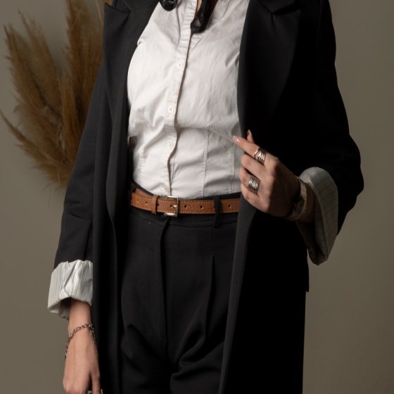 کمربند زنانه چرم عسلی