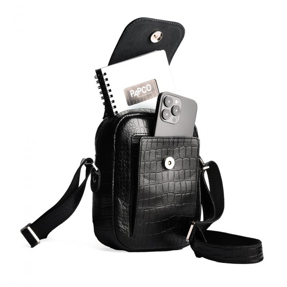 کیف کراس بادی مردانه طرح اسپرت چرم کروکودیل مشکی