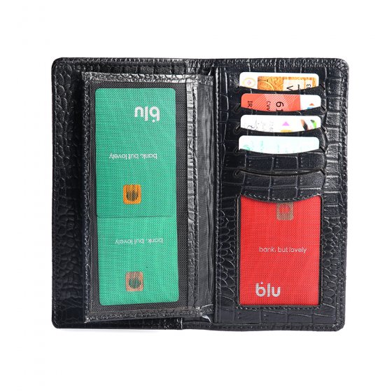 کیف پول کتی خط دار چرم کروکودیل مشکی