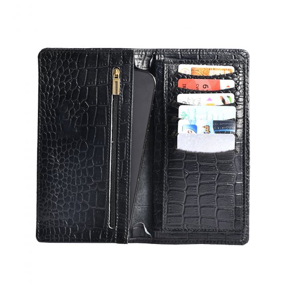 کیف پول کتی خط دار چرم کروکودیل مشکی