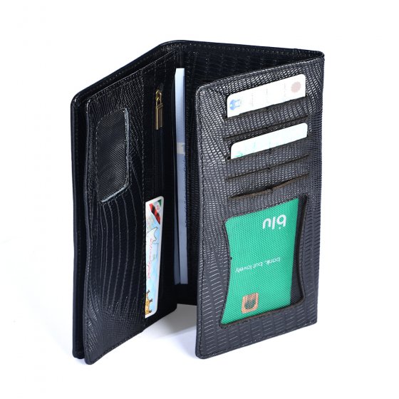 کیف پول کتی سه لت آلبوم دار چرم مشکی ساده