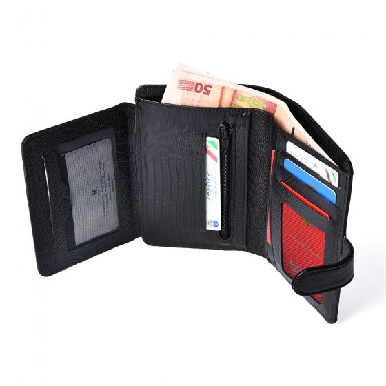 کیف پول زنانه جیبی چرم مشکی لیزارد