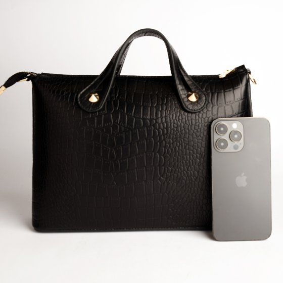 کیف مجلسی زنانه طرح افروز چرم کروکودیل مشکی