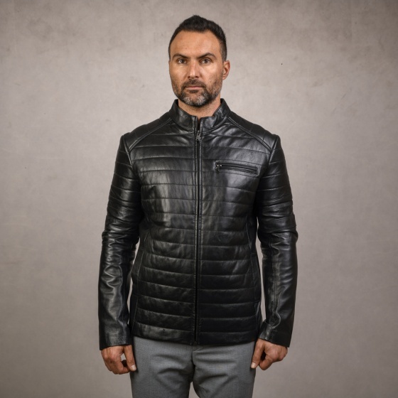 کاپشن چرم مردانه طرح بکام خطی مشکی