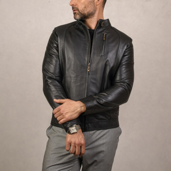 کاپشن چرم مردانه مدل آلبرت مشکی