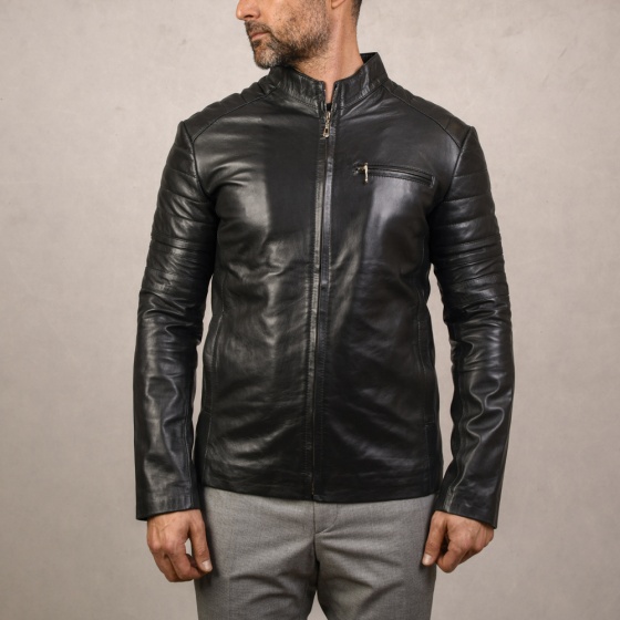 کاپشن چرم طرح بکام مشکی