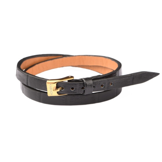 دستبند چرم دو دور کروکودیل مشکی