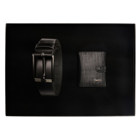 ست هدیه چرم کمربند و کیف کارت 4لت مشکی