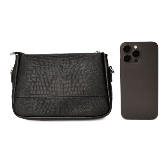 کیف دوشی زنانه چرم طرح آلین چرم لیزارد مشکی