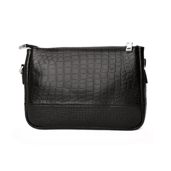 کیف دوشی زنانه چرم طرح آلین چرم کروکودیل مشکی