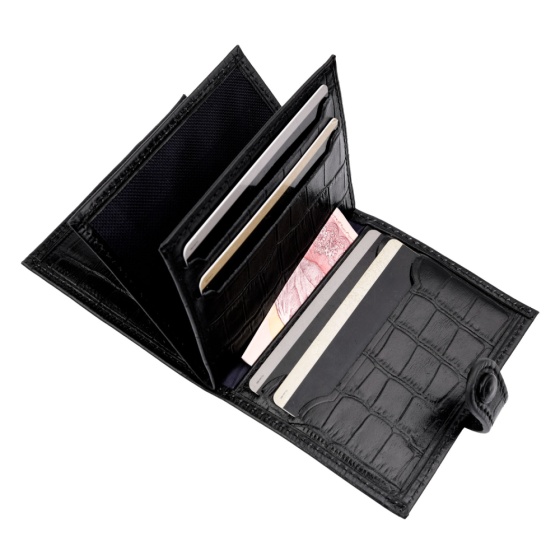 کیف کارت 4 لت چرم مشکی کروکودیل