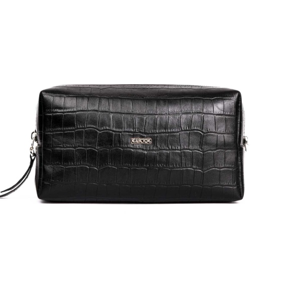 کیف لوازم آرایش چرم مشکی کروکودیل