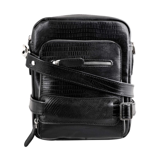 کیف کراس بادی مردانه طرح هامون چرم لیزارد مشکی
