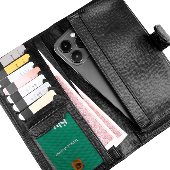 کیف موبایل چرم مشکی طرح مونت بلانک