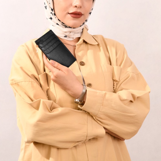 کیف پول زنانه کوچک زیپدار چرم مشکی مونت بلانک