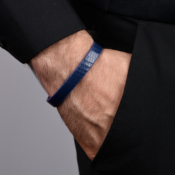 دستبند چرم سورمه ای لیزارد