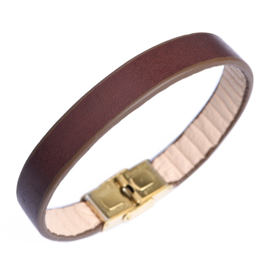 دستبند چرم قهوه ای ساده