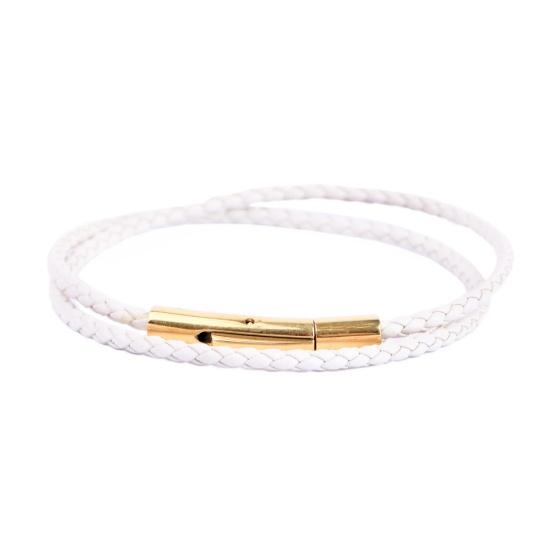 دستبند زنانه دو دور بافت ریز کرم