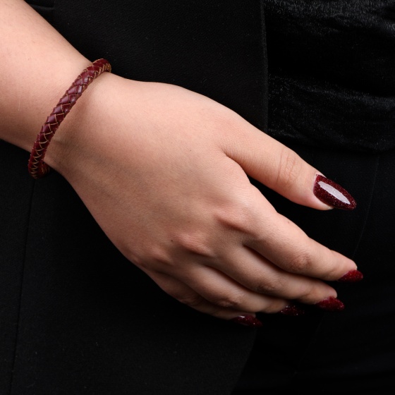 دستبند زنانه بافت زرشکی