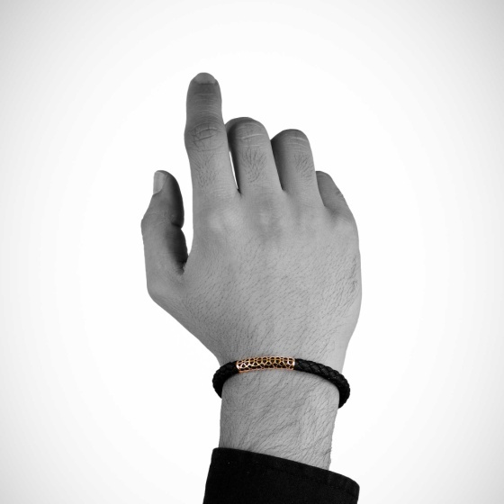 دستبند مردانه طلا چرم طرح فیوژن 2