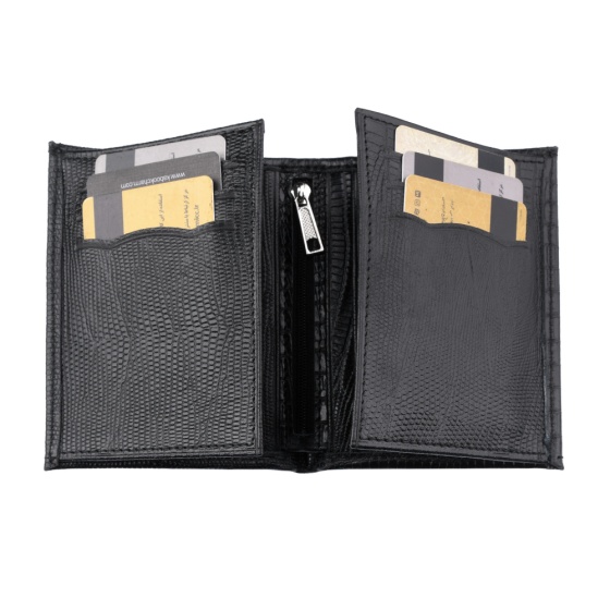 کیف پول کتابی ارگ چرم مشکی لیزارد