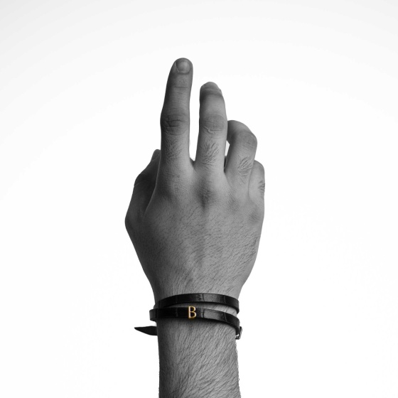 دستبند مردانه طلا چرم حرف B