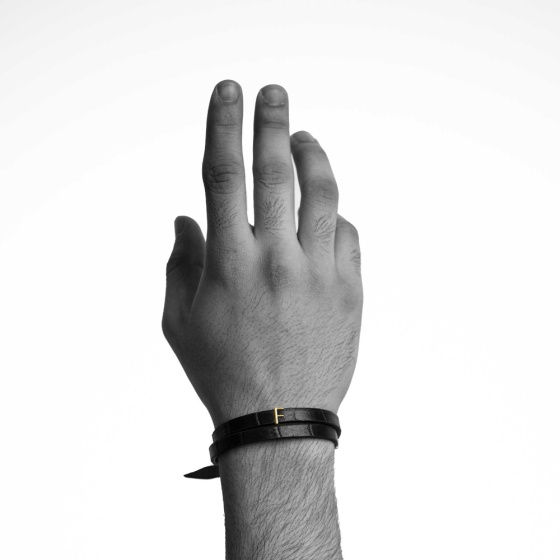 دستبند مردانه طلا چرم حرف F