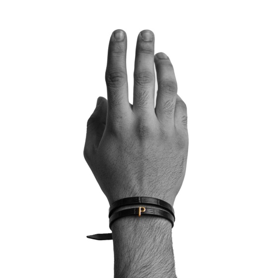 دستبند مردانه طلا چرم حرف P