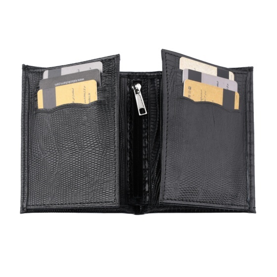 کیف پول کتابی ارگ چرم مشکی لیزارد