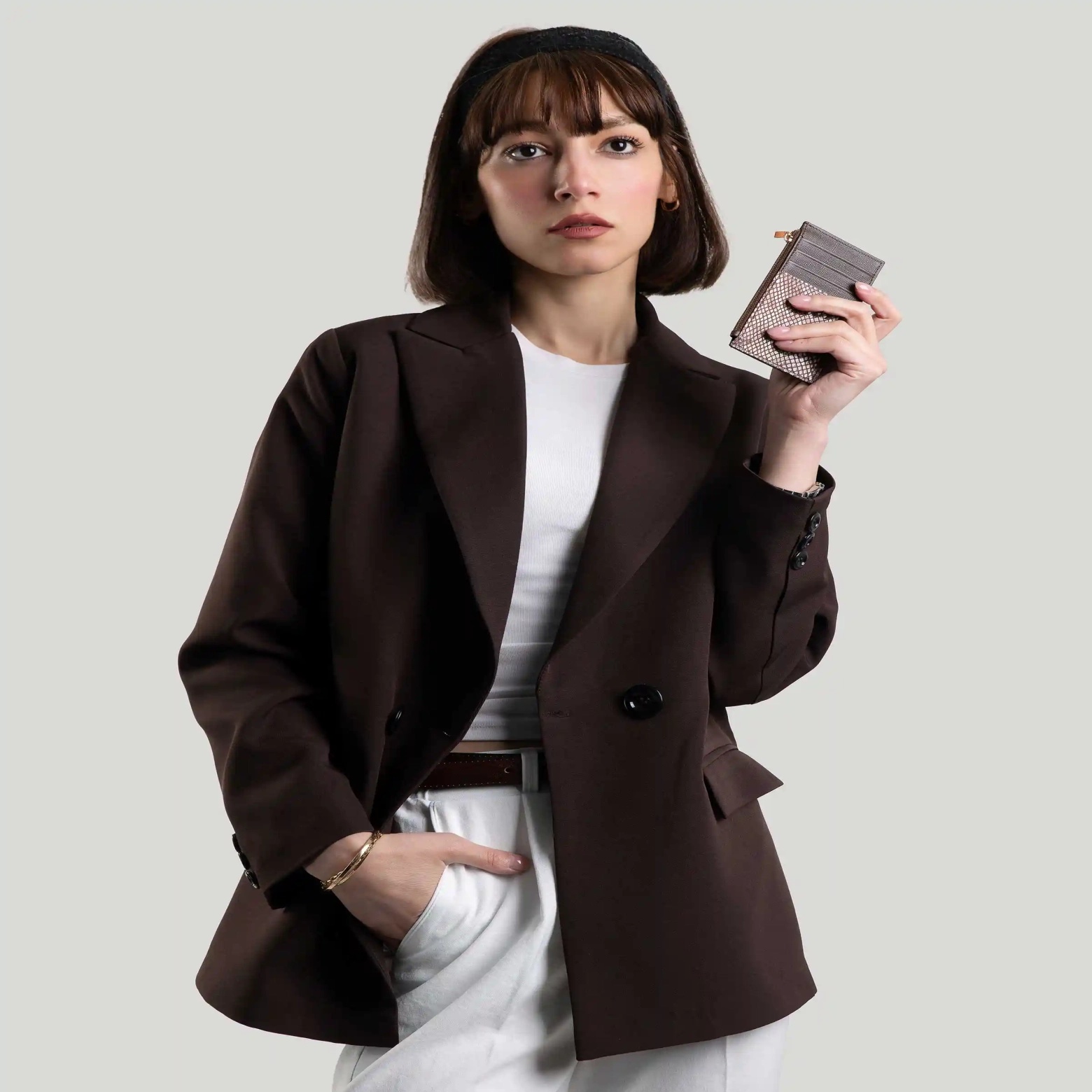 کیف پول زنانه کوچک زیپدار چرم طبیعی قهوه ای پوست ماری