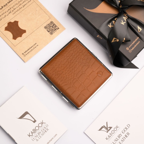 جعبه سیگار چرم عسلی